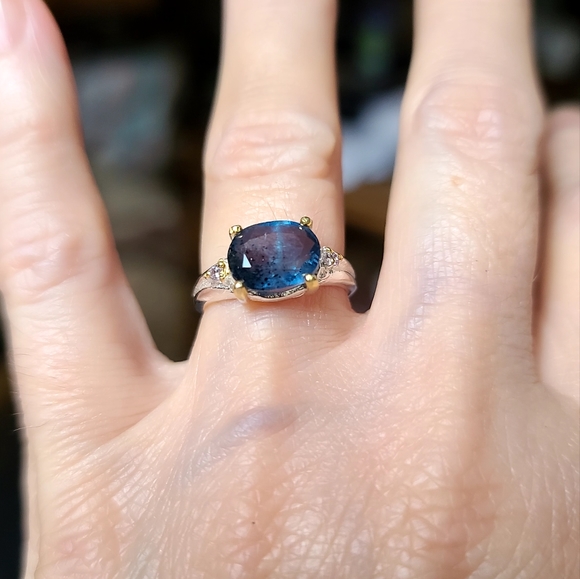 Kyanite solitaire 12k sterling & gold & Aquamarine ring sz5.5 - Picture 7 of 13